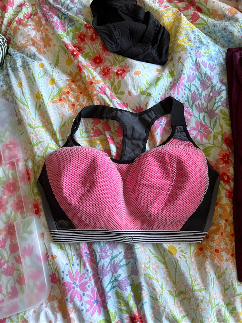 Sporto Pink and Black High-Impact Racerback Sports Bra